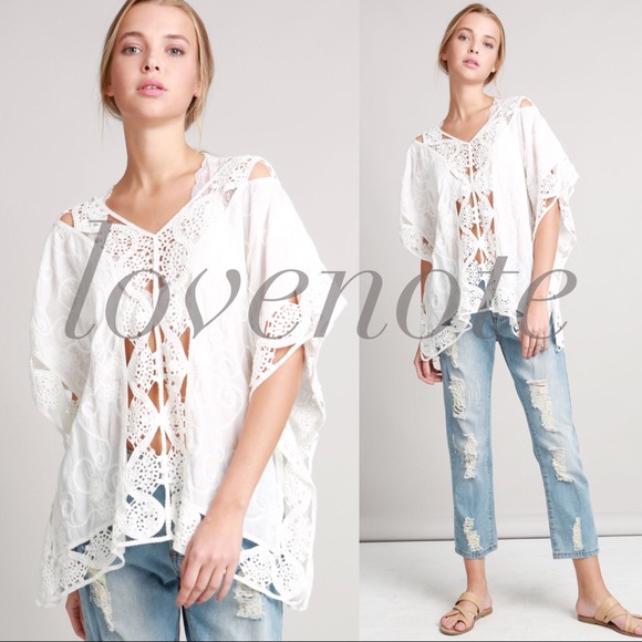POL Tops - POL Cotton Embroidered poncho crochet Blouse Top